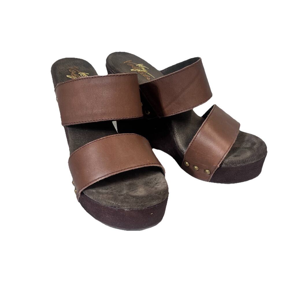 VERY VOLATILE Karma Wedge Platform Heels Shoes size 8 Brown Leather Strappy
